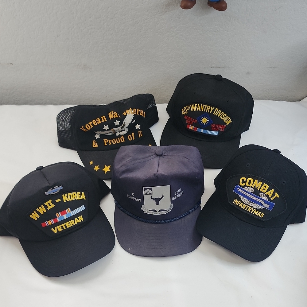 Vintage Korean War Veteran Military Hats Lot Of 5